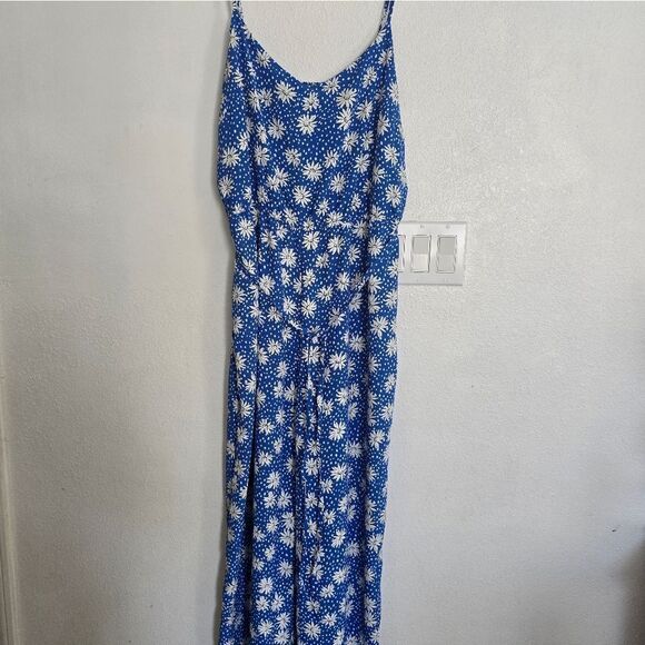 Skies Are Blue Ditsy Daisy Adjustable Strap Jumpsuit Tie Waist Size Large - Picture 10 of 11